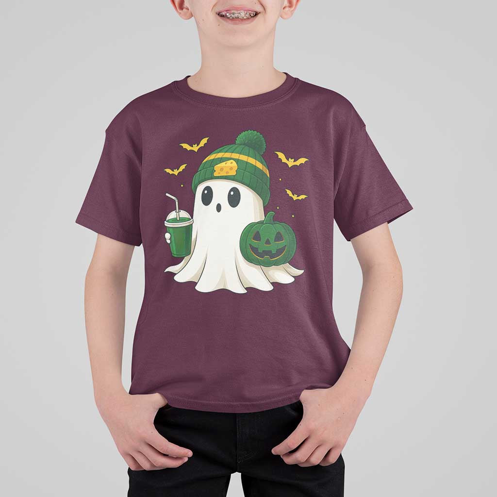 Halloween Packers Ghost T Shirt For Kid Pumpkin Ghost Costume Cheesehead - Wonder Print Shop