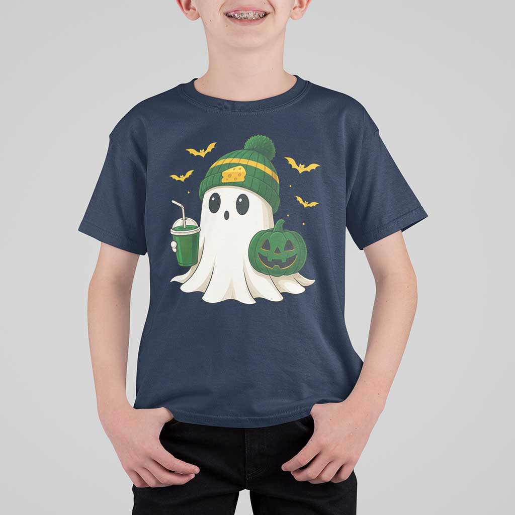 Halloween Packers Ghost T Shirt For Kid Pumpkin Ghost Costume Cheesehead - Wonder Print Shop