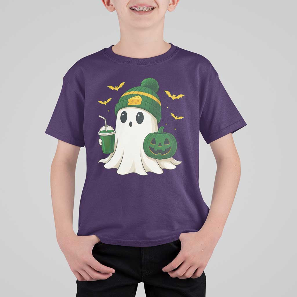 Halloween Packers Ghost T Shirt For Kid Pumpkin Ghost Costume Cheesehead - Wonder Print Shop