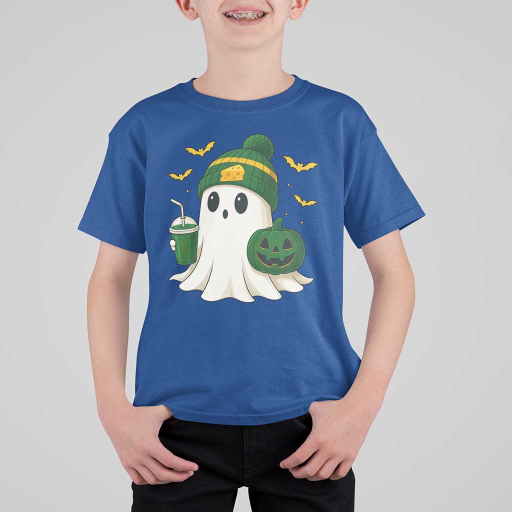 Halloween Packers Ghost T Shirt For Kid Pumpkin Ghost Costume Cheesehead - Wonder Print Shop