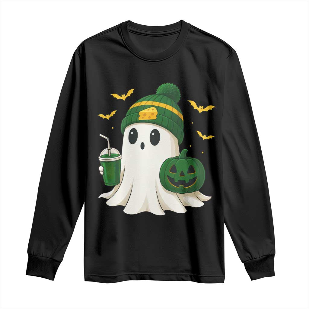 Halloween Packers Ghost Long Sleeve Shirt Pumpkin Ghost Costume Cheesehead - Wonder Print Shop