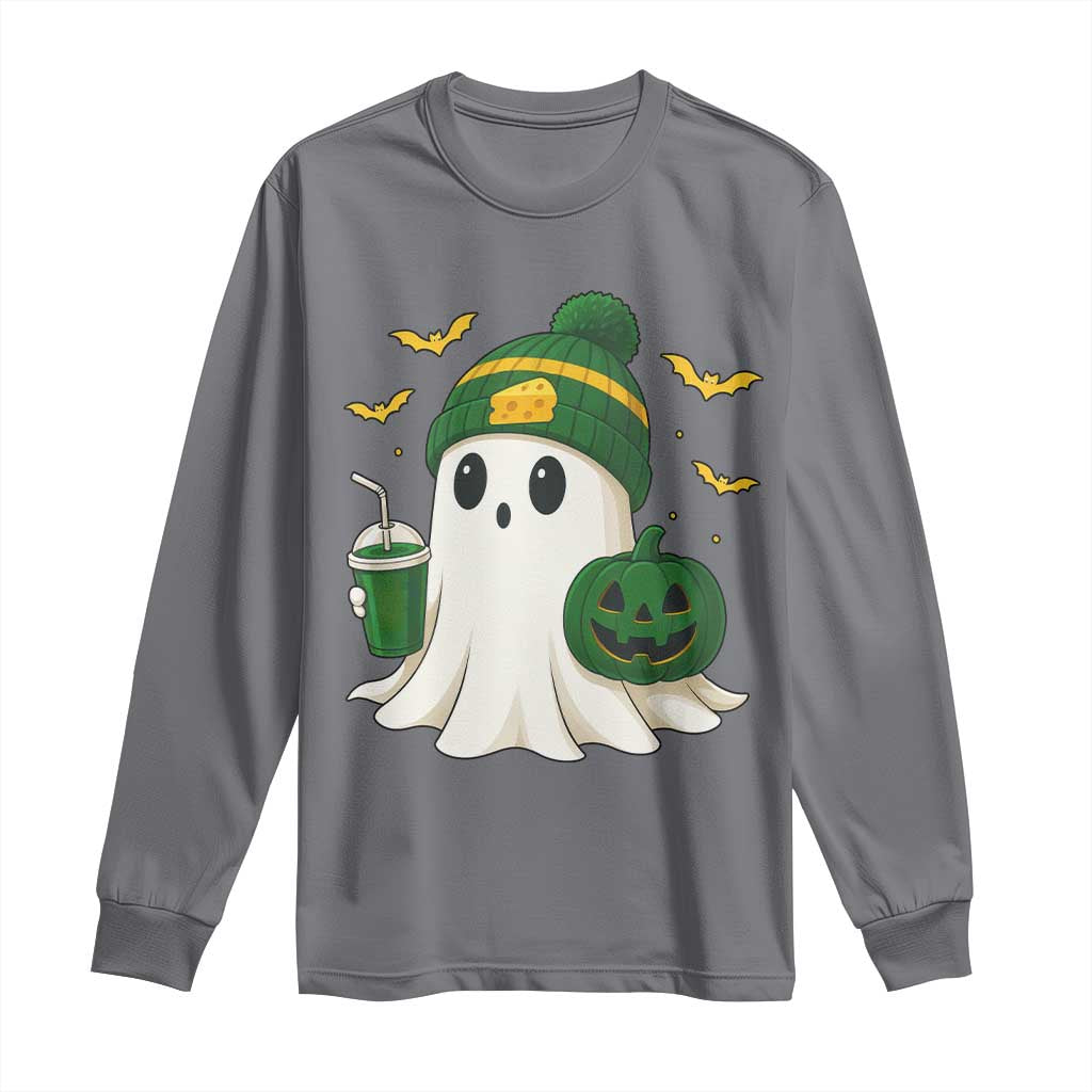 Halloween Packers Ghost Long Sleeve Shirt Pumpkin Ghost Costume Cheesehead - Wonder Print Shop