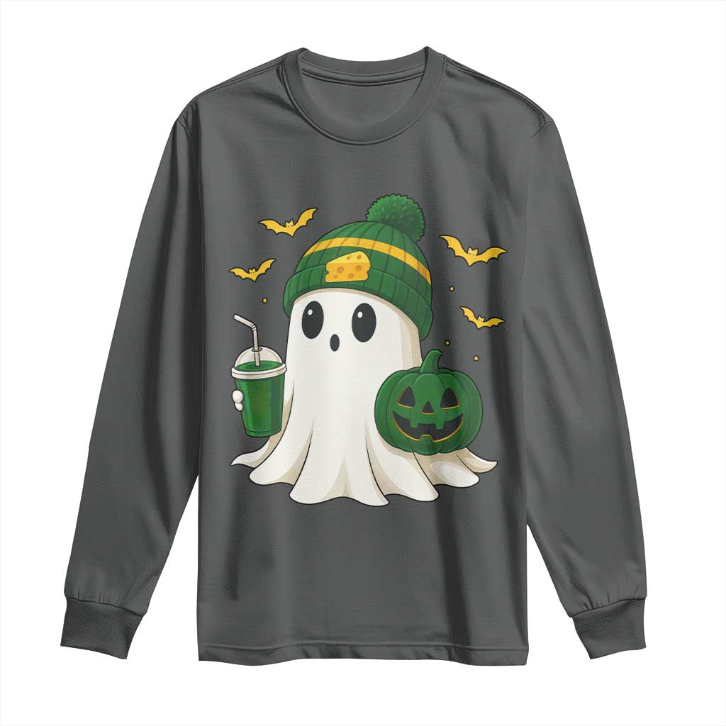 Halloween Packers Ghost Long Sleeve Shirt Pumpkin Ghost Costume Cheesehead - Wonder Print Shop