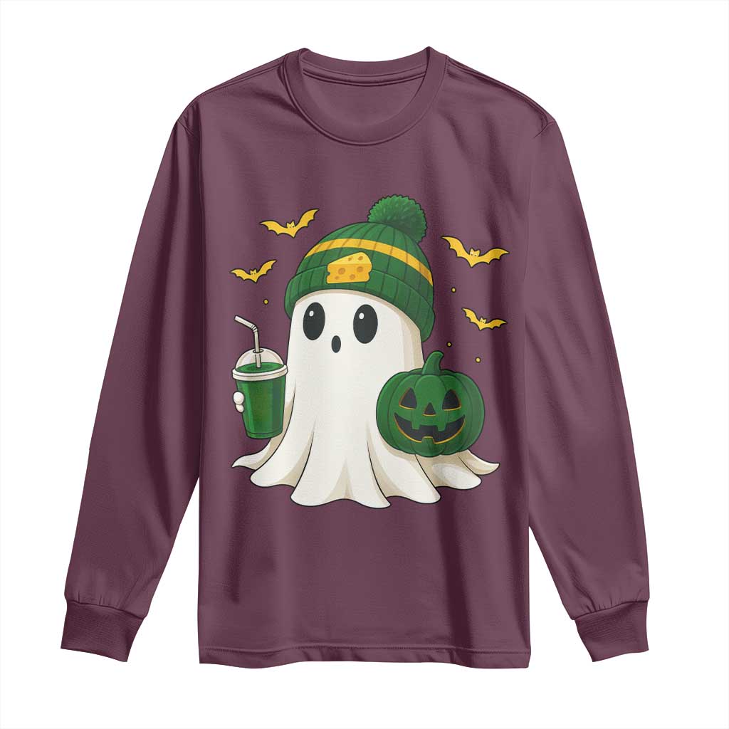 Halloween Packers Ghost Long Sleeve Shirt Pumpkin Ghost Costume Cheesehead - Wonder Print Shop