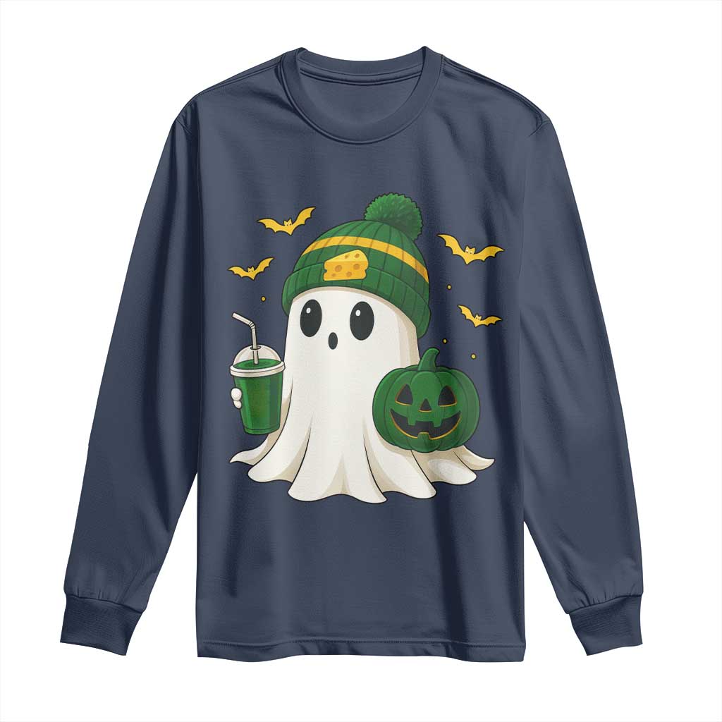 Halloween Packers Ghost Long Sleeve Shirt Pumpkin Ghost Costume Cheesehead - Wonder Print Shop