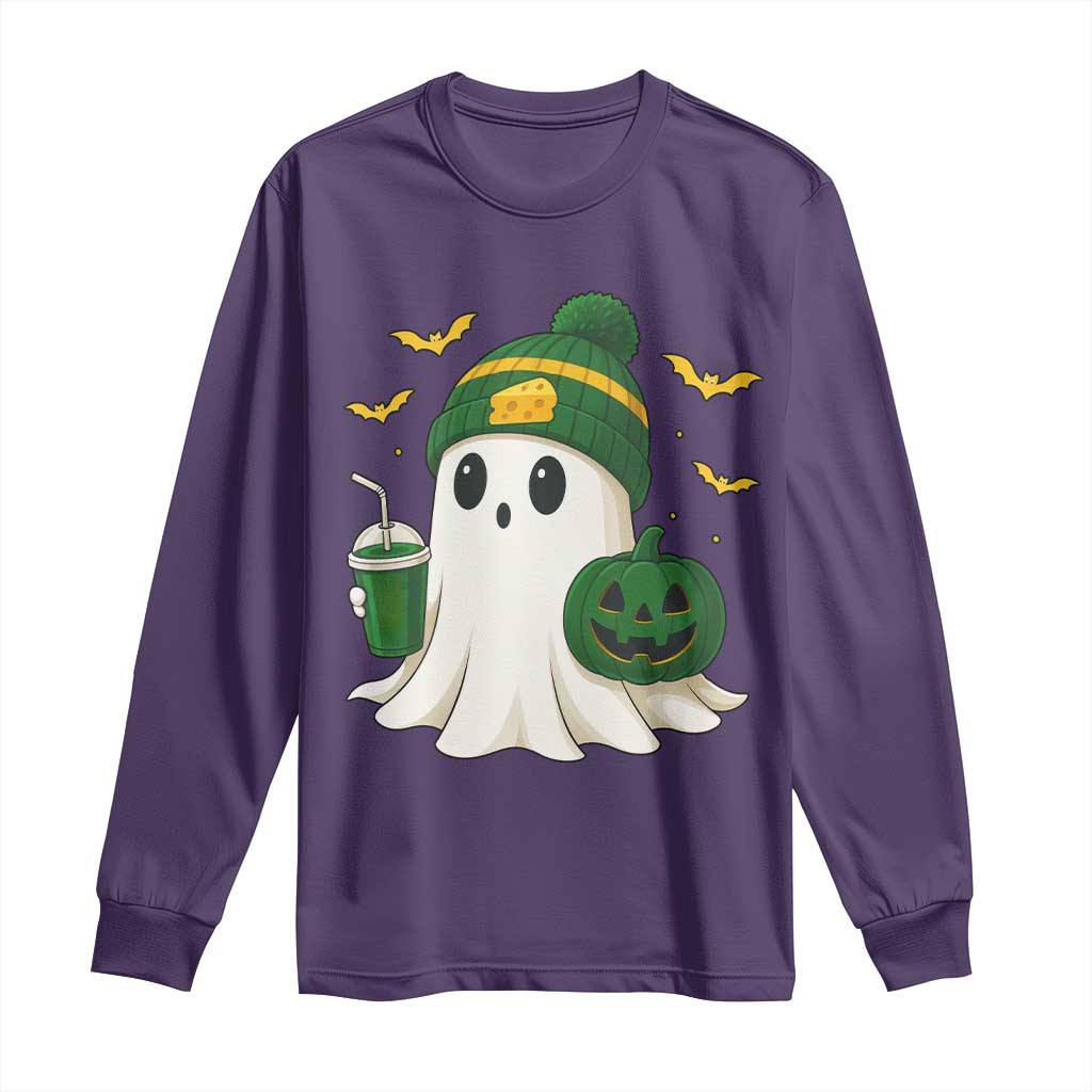 Halloween Packers Ghost Long Sleeve Shirt Pumpkin Ghost Costume Cheesehead - Wonder Print Shop