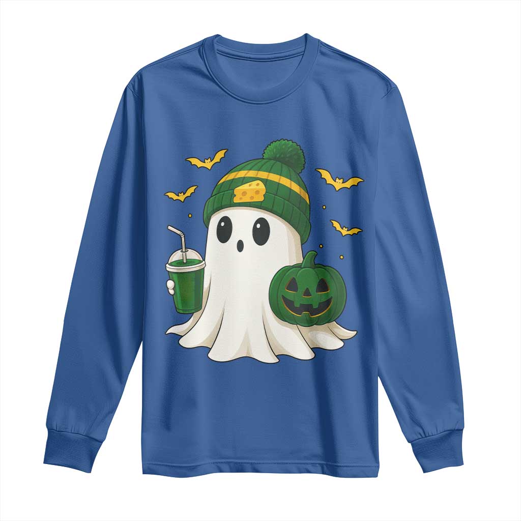 Halloween Packers Ghost Long Sleeve Shirt Pumpkin Ghost Costume Cheesehead - Wonder Print Shop