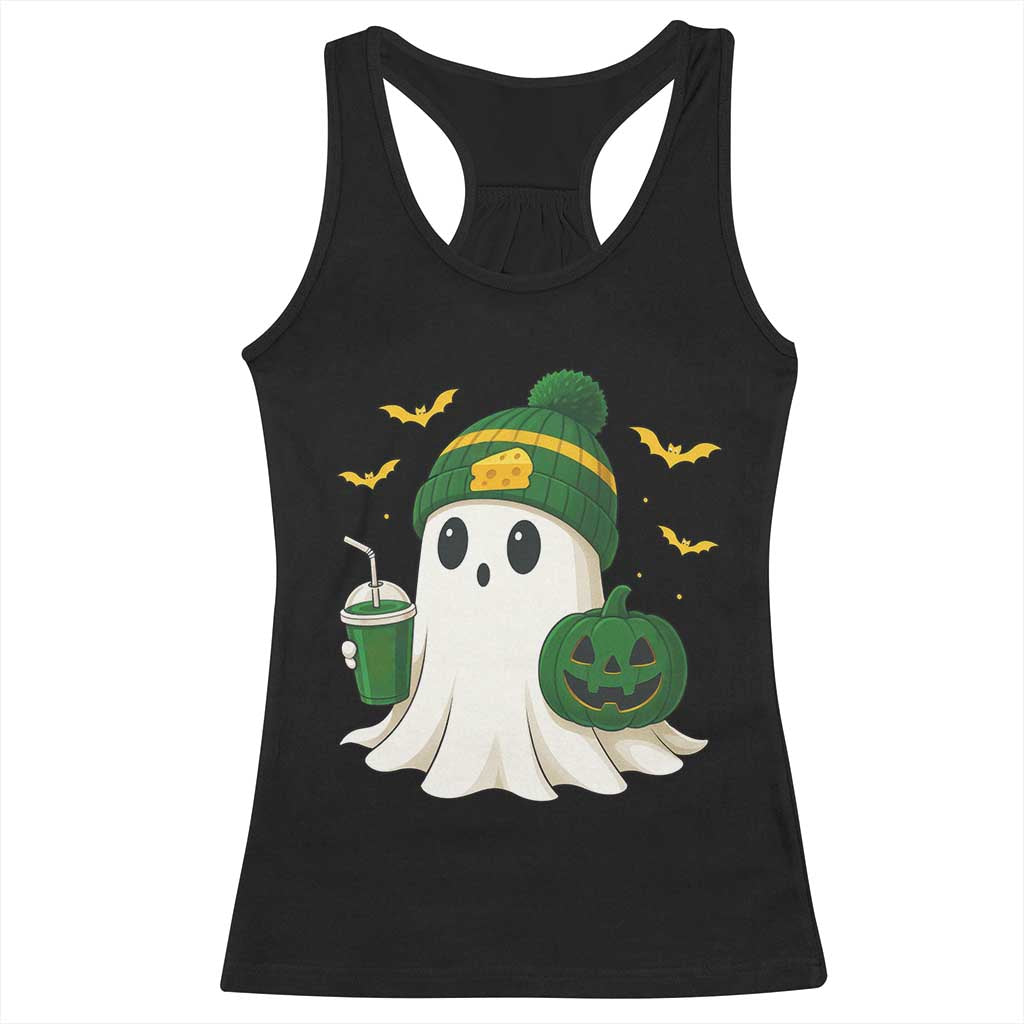 Halloween Packers Ghost Racerback Tank Top Pumpkin Ghost Costume Cheesehead - Wonder Print Shop