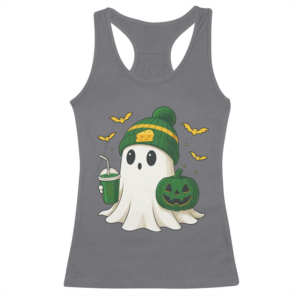 Halloween Packers Ghost Racerback Tank Top Pumpkin Ghost Costume Cheesehead - Wonder Print Shop