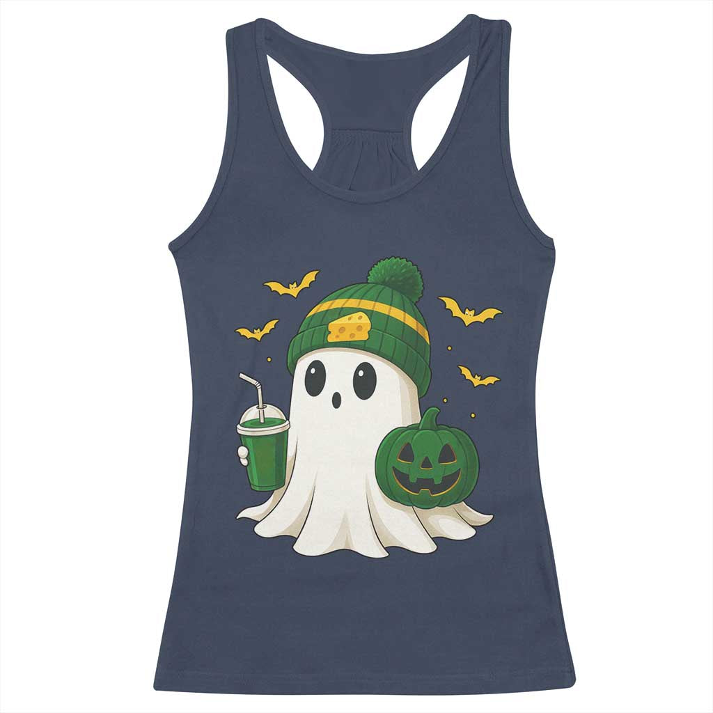 Halloween Packers Ghost Racerback Tank Top Pumpkin Ghost Costume Cheesehead - Wonder Print Shop