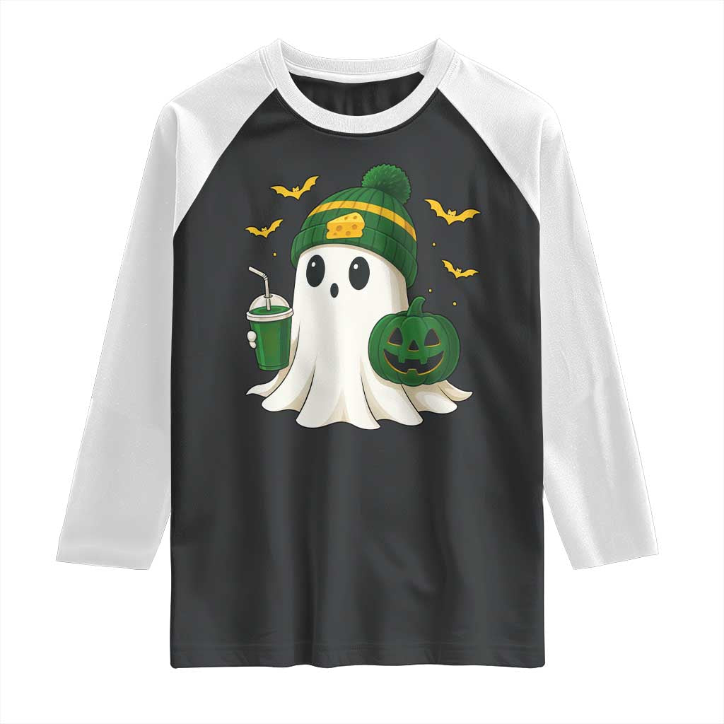 Halloween Packers Ghost Raglan Shirt Pumpkin Ghost Costume Cheesehead - Wonder Print Shop
