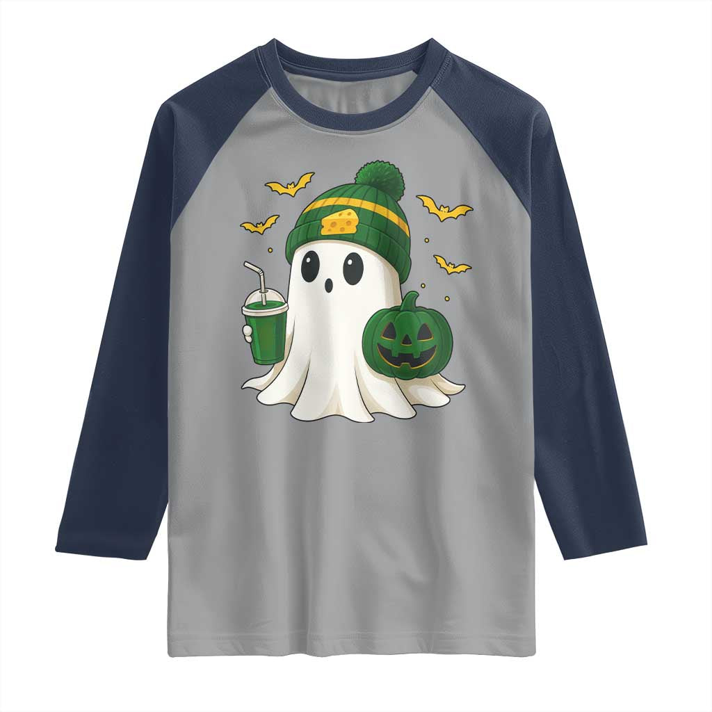 Halloween Packers Ghost Raglan Shirt Pumpkin Ghost Costume Cheesehead - Wonder Print Shop