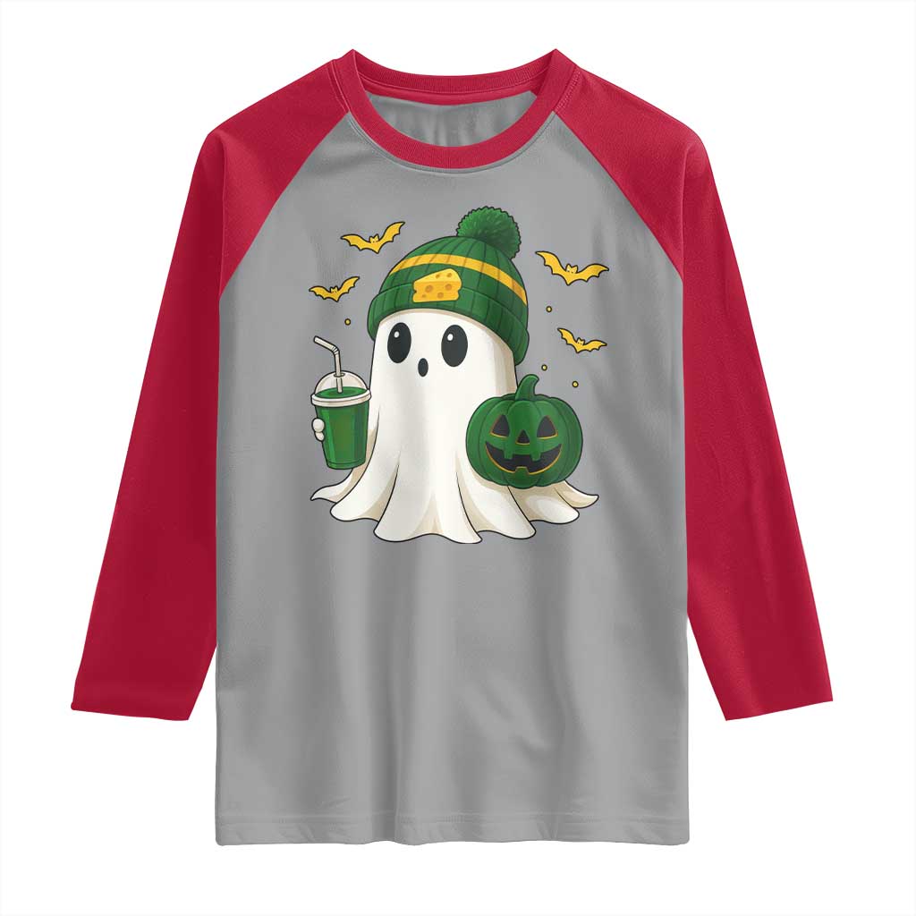 Halloween Packers Ghost Raglan Shirt Pumpkin Ghost Costume Cheesehead - Wonder Print Shop