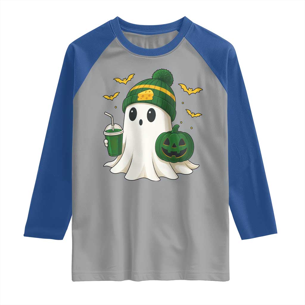 Halloween Packers Ghost Raglan Shirt Pumpkin Ghost Costume Cheesehead - Wonder Print Shop