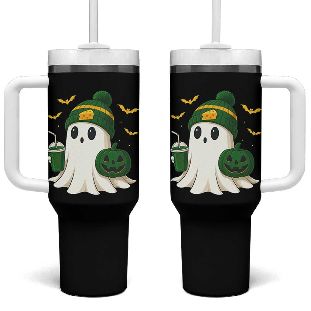 Halloween Packers Ghost Tumbler With Handle Pumpkin Ghost Costume Cheesehead - Wonder Print Shop