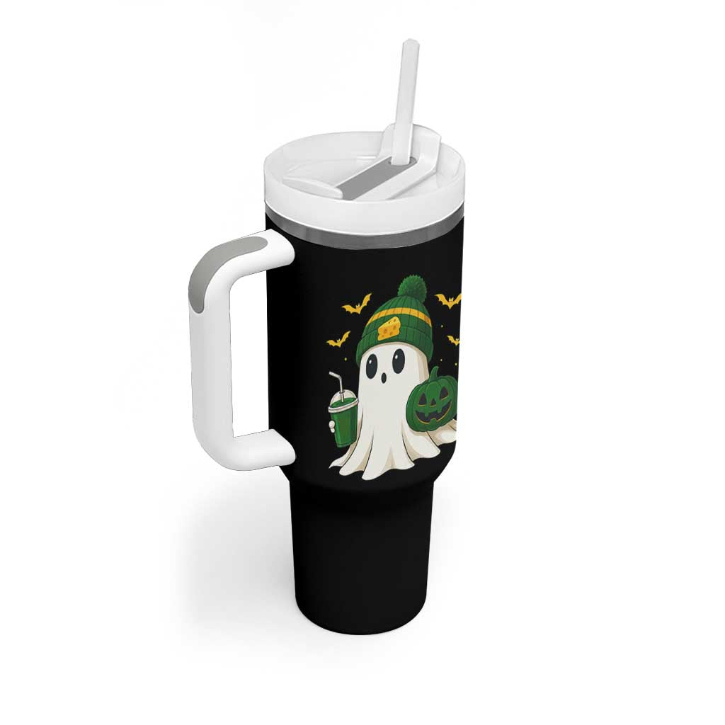 Halloween Packers Ghost Tumbler With Handle Pumpkin Ghost Costume Cheesehead - Wonder Print Shop