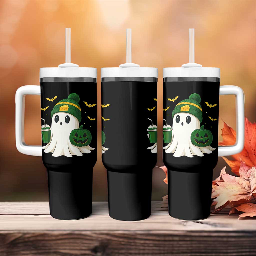 Halloween Packers Ghost Tumbler With Handle Pumpkin Ghost Costume Cheesehead - Wonder Print Shop