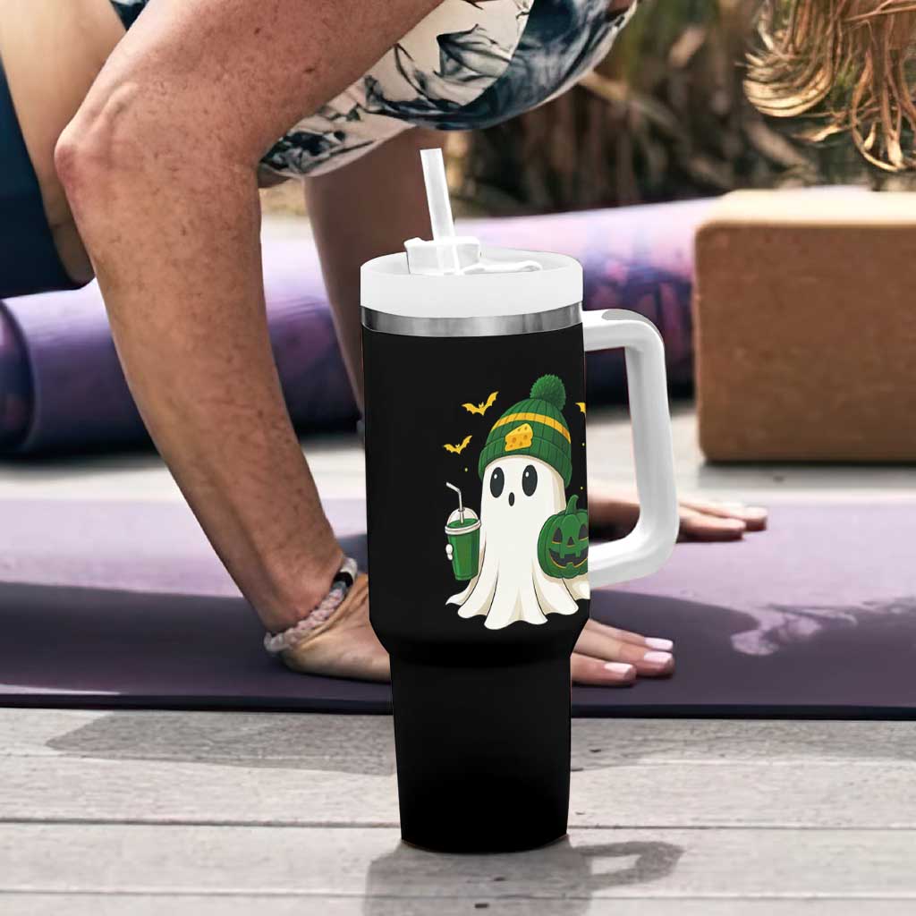 Halloween Packers Ghost Tumbler With Handle Pumpkin Ghost Costume Cheesehead - Wonder Print Shop