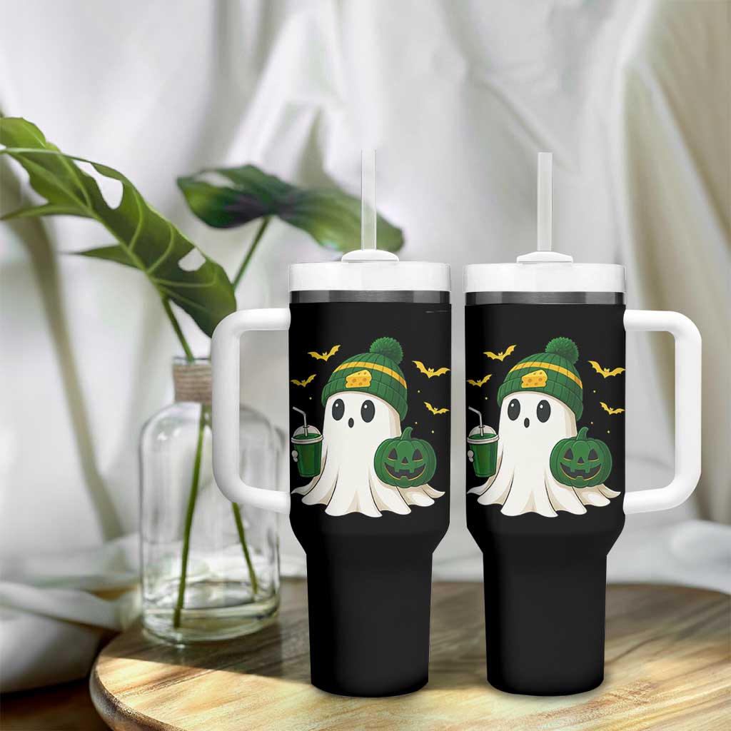 Halloween Packers Ghost Tumbler With Handle Pumpkin Ghost Costume Cheesehead - Wonder Print Shop
