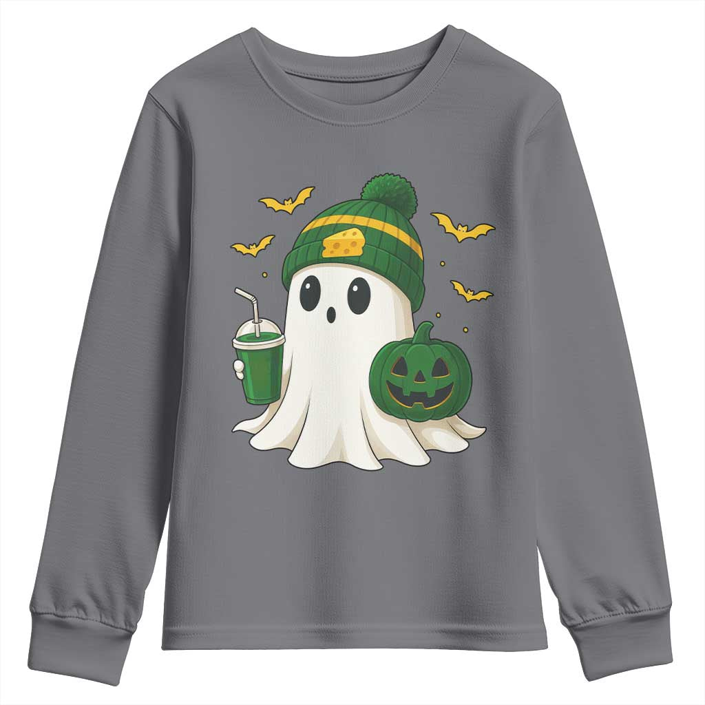 Halloween Packers Ghost Youth Sweatshirt Pumpkin Ghost Costume Cheesehead - Wonder Print Shop