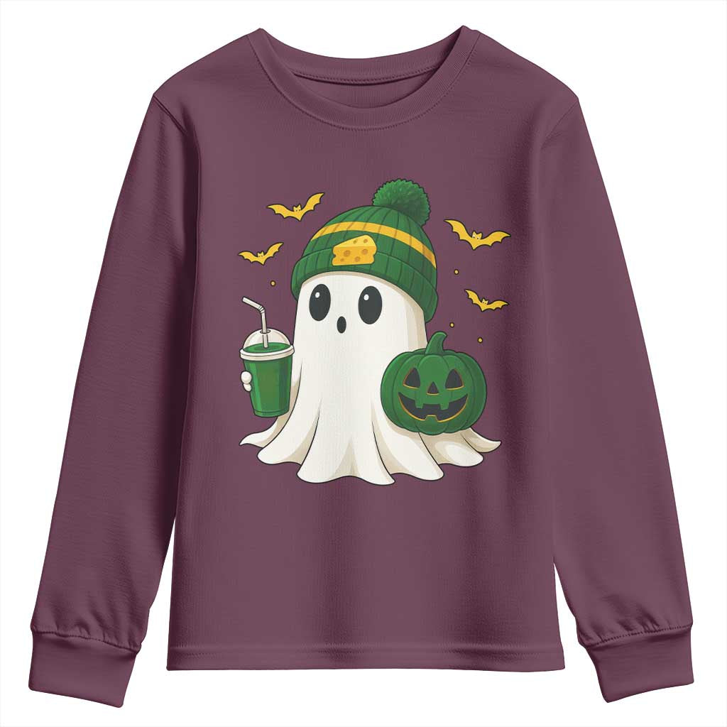 Halloween Packers Ghost Youth Sweatshirt Pumpkin Ghost Costume Cheesehead - Wonder Print Shop