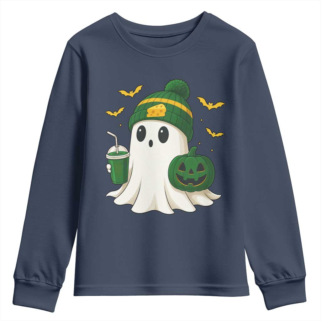 Halloween Packers Ghost Youth Sweatshirt Pumpkin Ghost Costume Cheesehead - Wonder Print Shop