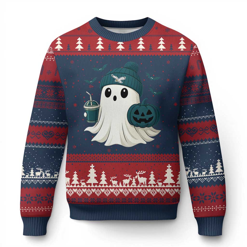 Philadelphia Ghost Halloween Ugly Christmas Sweater Retro Halloween Costume Philadelphia Fan - Wonder Print Shop
