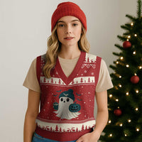 Philadelphia Ghost Halloween V-Neck Knit Sweater Vest Retro Halloween Costume Philadelphia Fan - Wonder Print Shop
