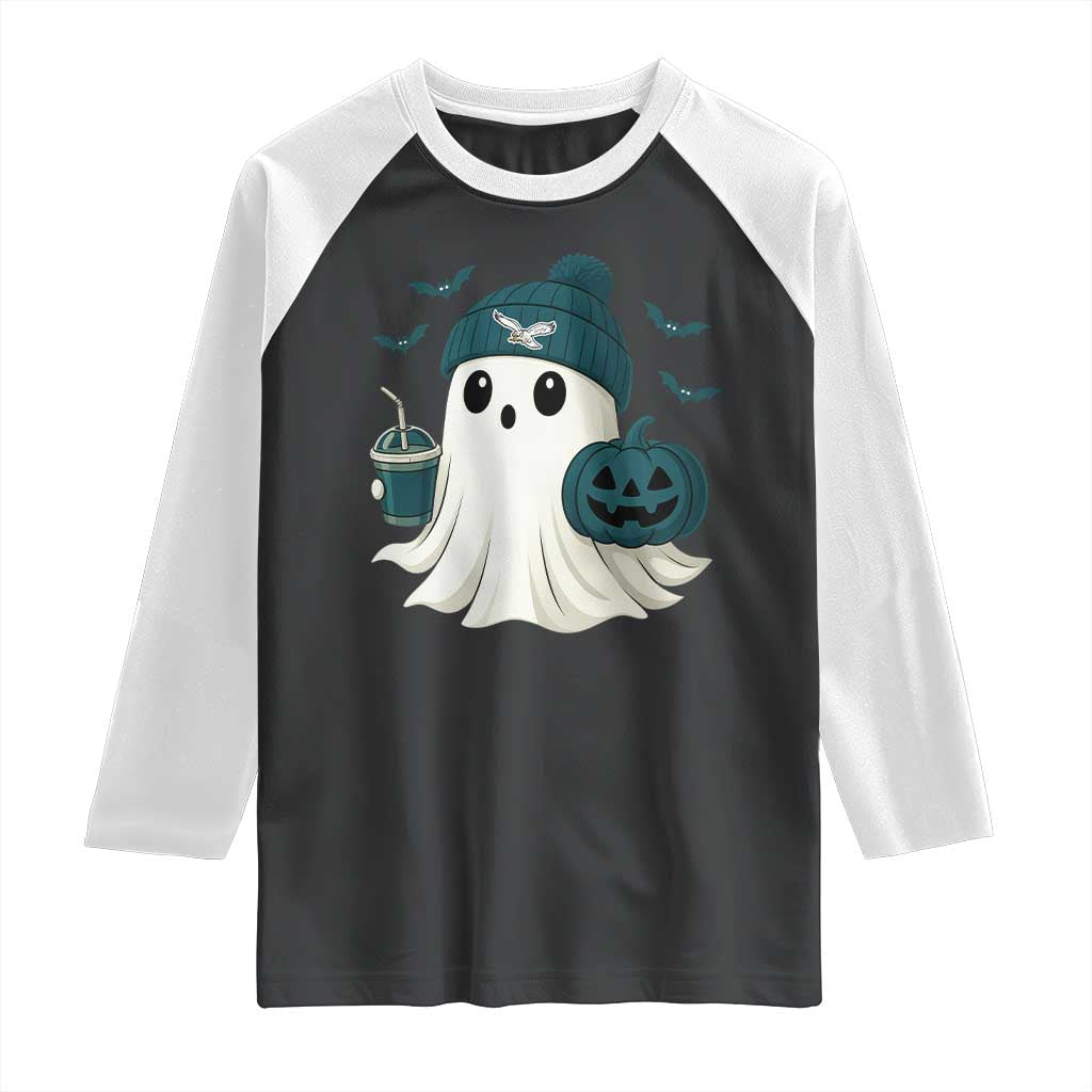Philadelphia Ghost Halloween Raglan Shirt Retro Halloween Costume Philadelphia Fan - Wonder Print Shop