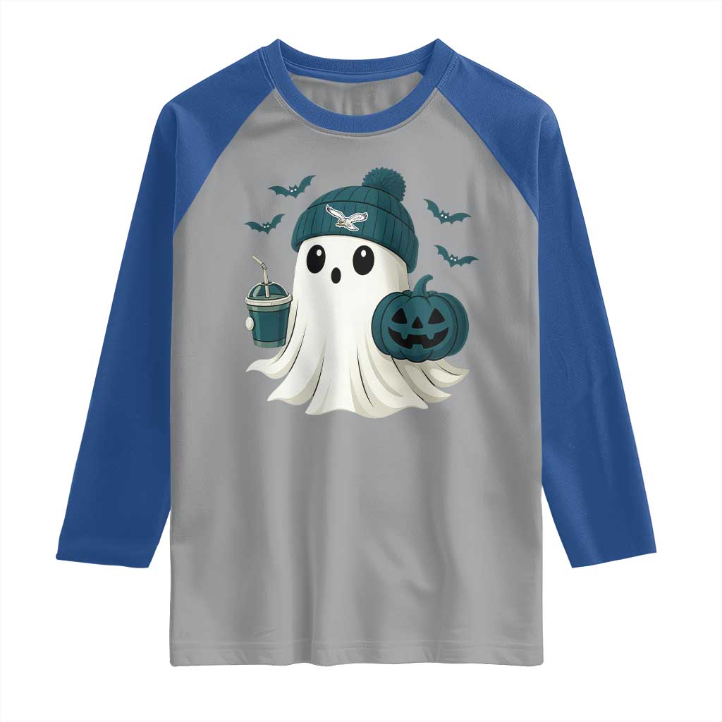 Philadelphia Ghost Halloween Raglan Shirt Retro Halloween Costume Philadelphia Fan - Wonder Print Shop