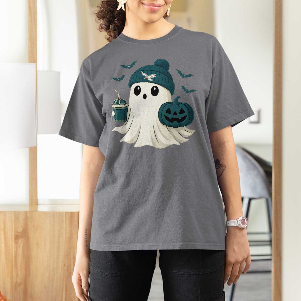 Philadelphia Ghost Halloween T Shirt For Women Retro Halloween Costume Philadelphia Fan - Wonder Print Shop