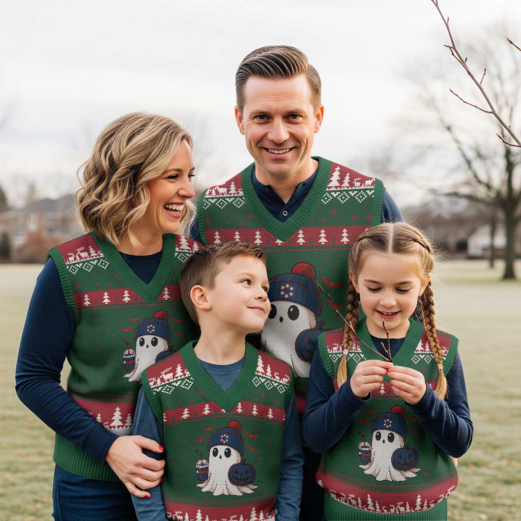 Ghost Halloween V-Neck Knit Sweater Vest Retro Patriots Halloween Costume - Wonder Print Shop