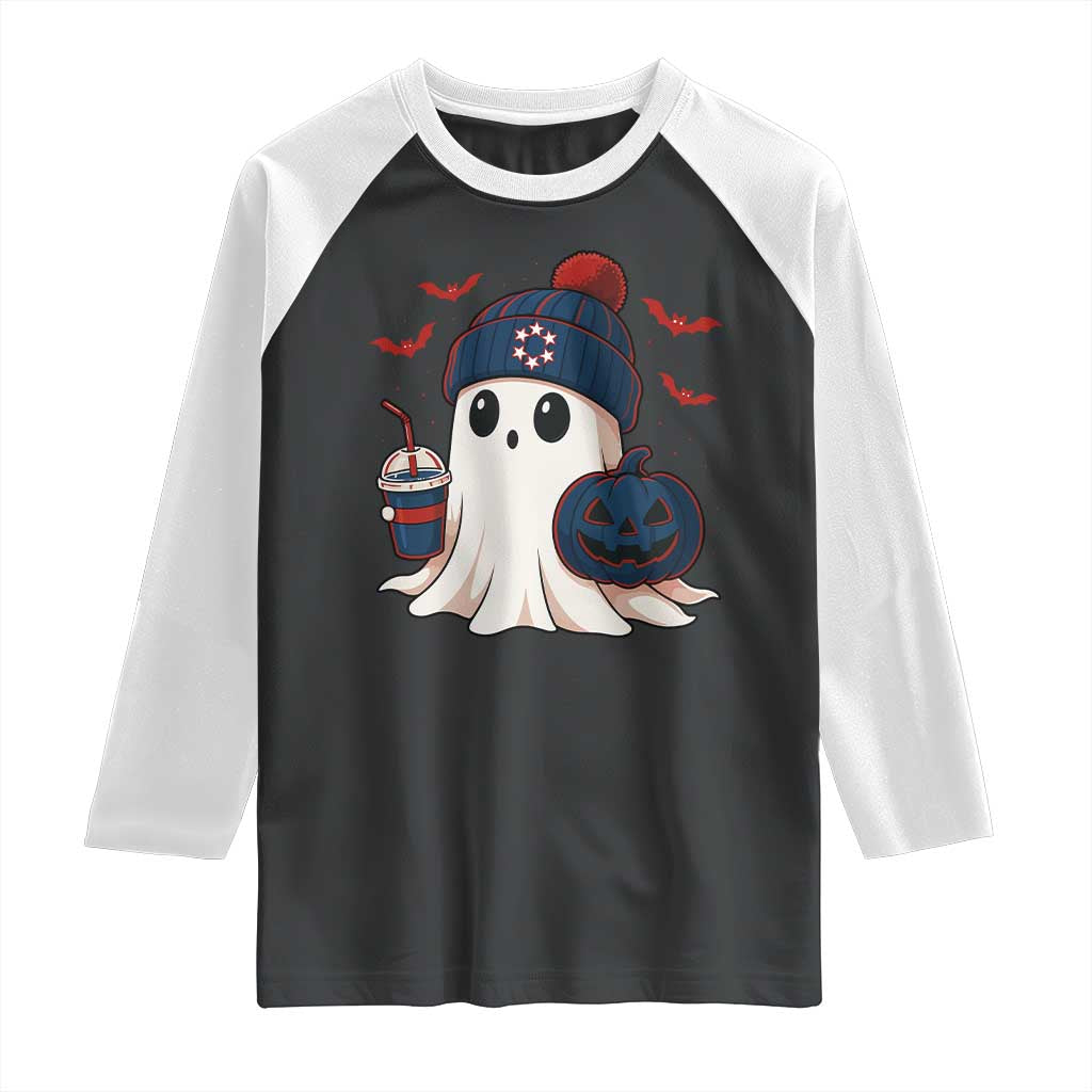 Ghost Halloween Raglan Shirt Retro Patriots Halloween Costume - Wonder Print Shop