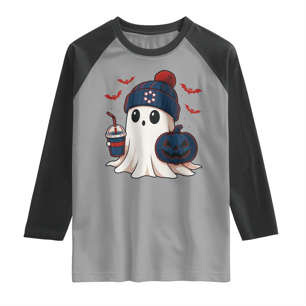 Ghost Halloween Raglan Shirt Retro Patriots Halloween Costume - Wonder Print Shop