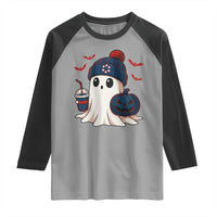 Ghost Halloween Raglan Shirt Retro Patriots Halloween Costume - Wonder Print Shop