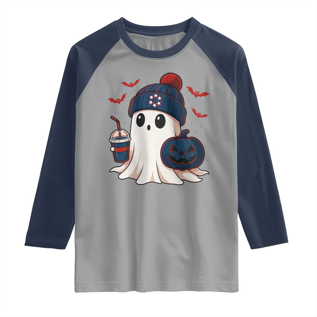 Ghost Halloween Raglan Shirt Retro Patriots Halloween Costume - Wonder Print Shop