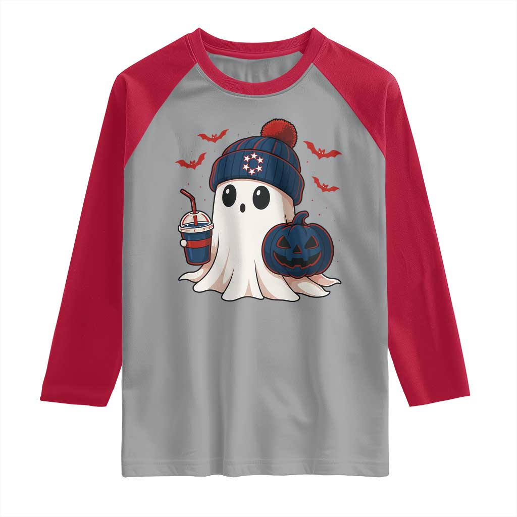 Ghost Halloween Raglan Shirt Retro Patriots Halloween Costume - Wonder Print Shop
