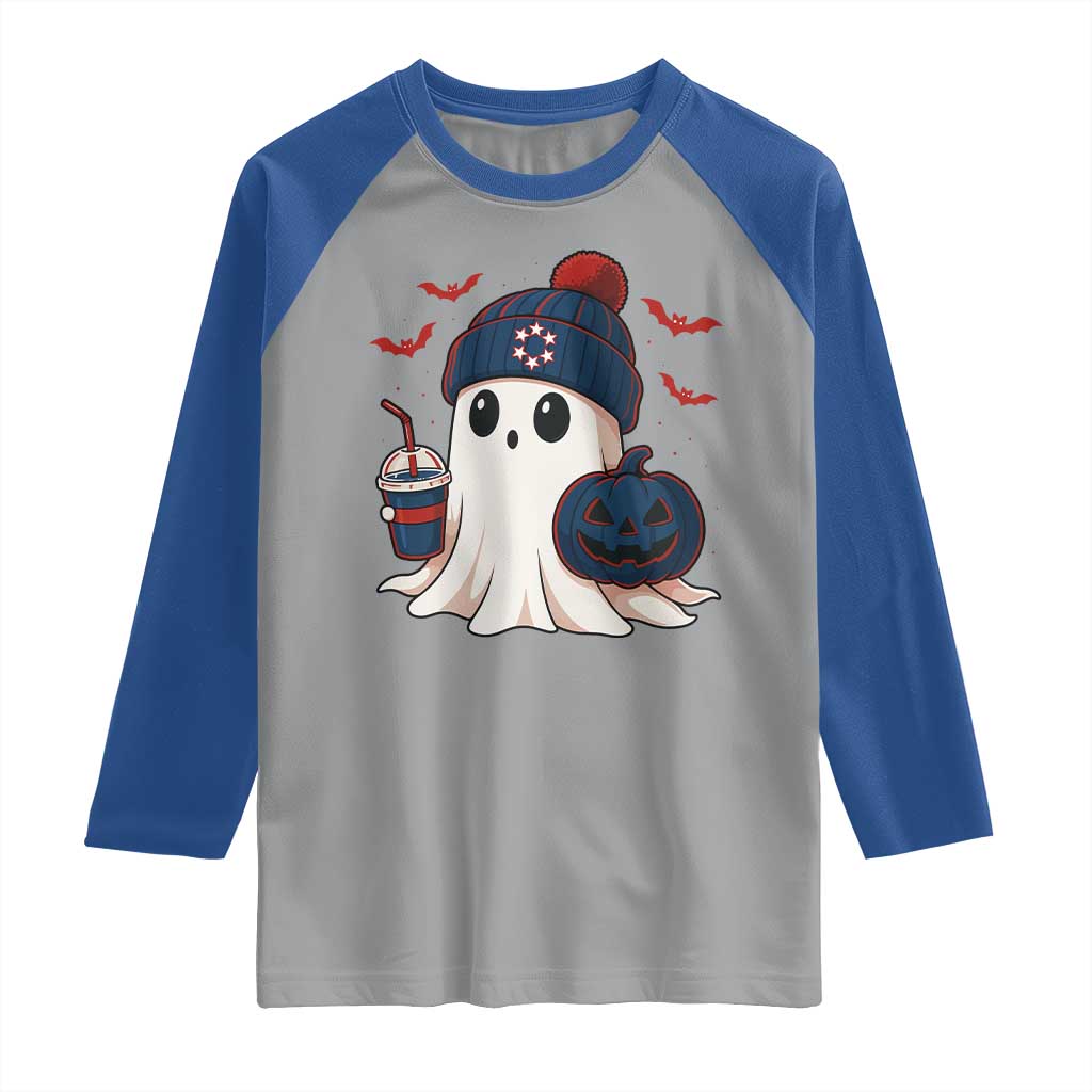 Ghost Halloween Raglan Shirt Retro Patriots Halloween Costume - Wonder Print Shop