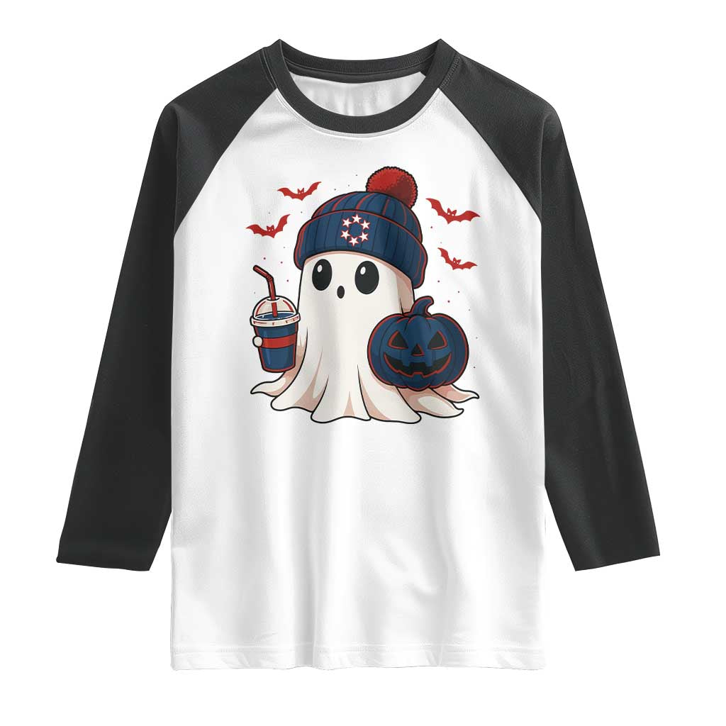 Ghost Halloween Raglan Shirt Retro Patriots Halloween Costume - Wonder Print Shop