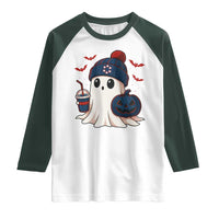 Ghost Halloween Raglan Shirt Retro Patriots Halloween Costume - Wonder Print Shop