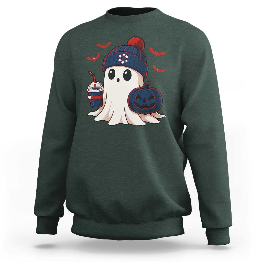 Ghost Halloween Sweatshirt Retro Patriots Halloween Costume - Wonder Print Shop