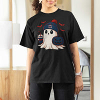 Ghost Halloween T Shirt For Women Retro Patriots Halloween Costume - Wonder Print Shop