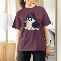 Ghost Halloween T Shirt For Women Retro Patriots Halloween Costume - Wonder Print Shop