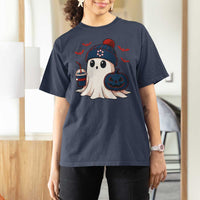 Ghost Halloween T Shirt For Women Retro Patriots Halloween Costume - Wonder Print Shop