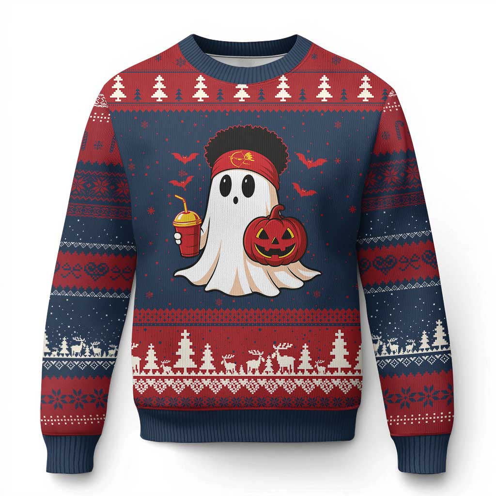 Halloween Chiefs Ghost Ugly Christmas Sweater Pumpkin Ghost Costume - Wonder Print Shop
