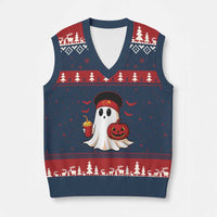 Halloween Chiefs Ghost V-Neck Knit Sweater Vest Pumpkin Ghost Costume - Wonder Print Shop