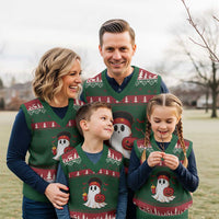 Halloween Chiefs Ghost V-Neck Knit Sweater Vest Pumpkin Ghost Costume - Wonder Print Shop