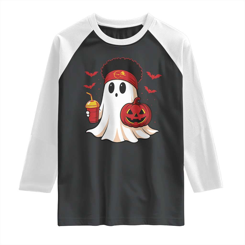 Halloween Chiefs Ghost Raglan Shirt Pumpkin Ghost Costume - Wonder Print Shop