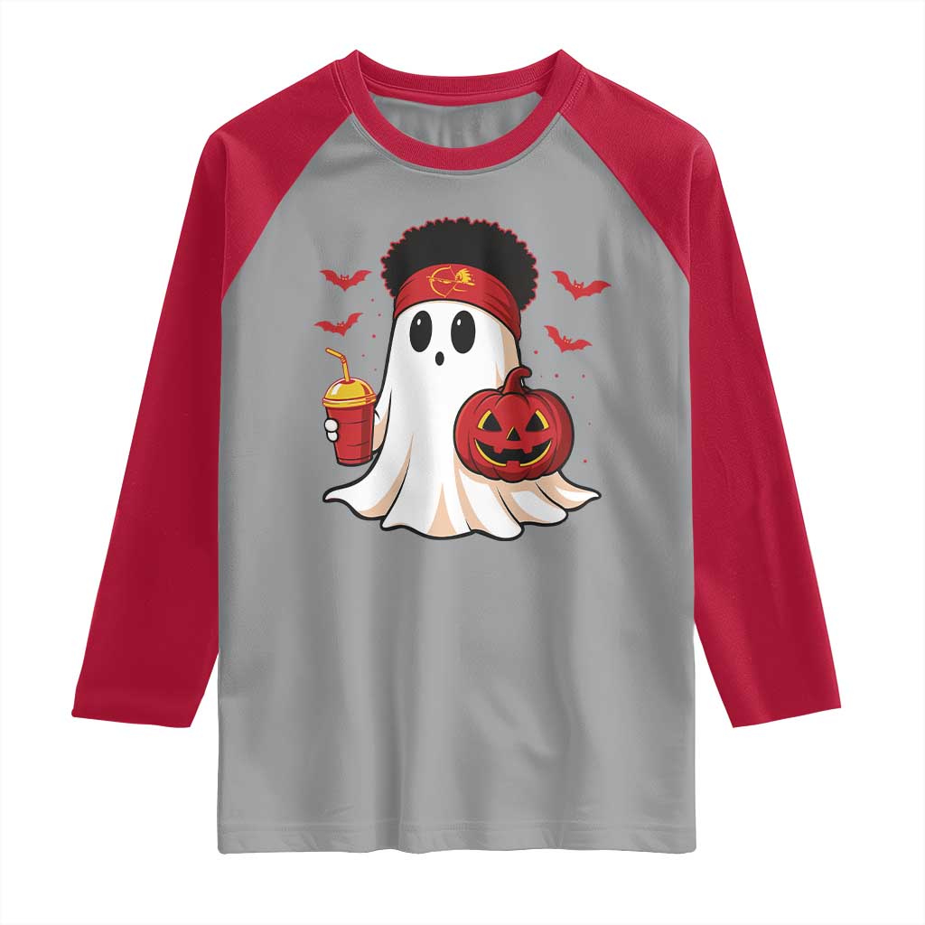Halloween Chiefs Ghost Raglan Shirt Pumpkin Ghost Costume - Wonder Print Shop