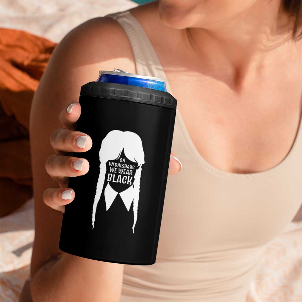 On Wednesdays We Wear Black 4 in 1 Can Cooler Tumbler Goth Halloween - Wonder Print Shop